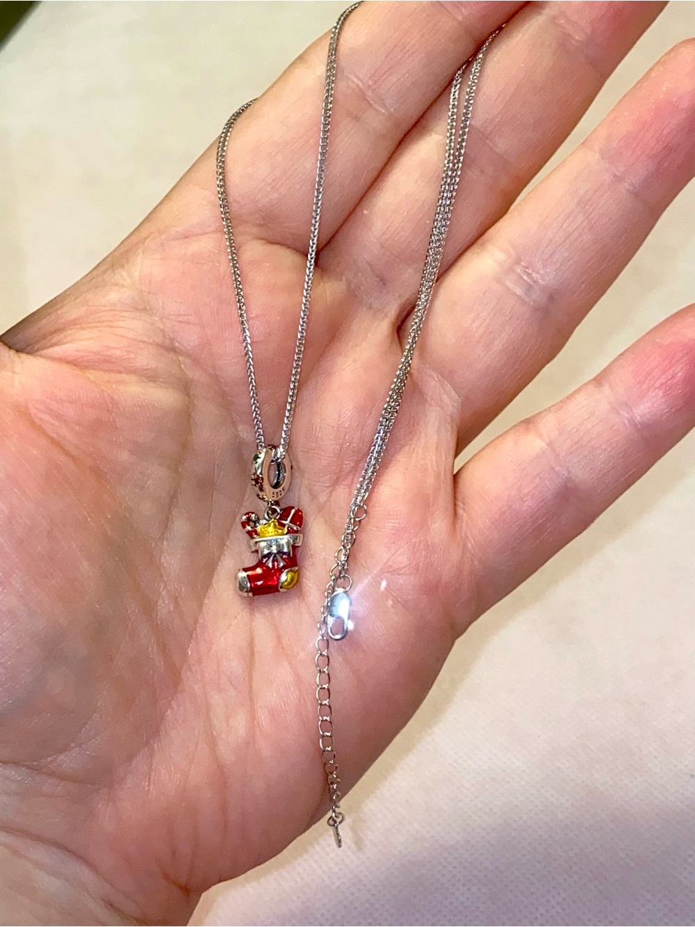 Sterling Silver 925 Christmas Stocking Pendant Necklace